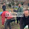 Volunteers clearing a compost heap